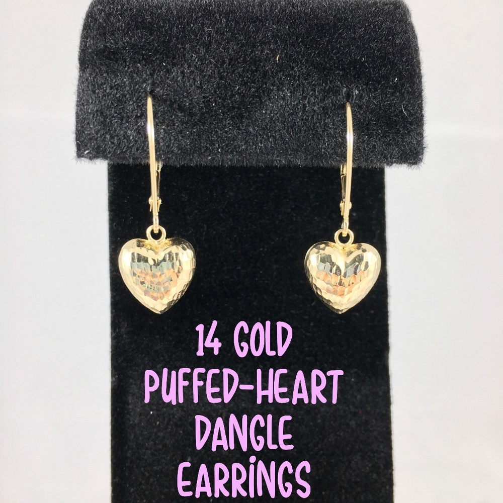 14K Gold Heart Dangle Earrings